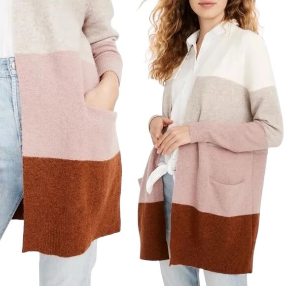 Madewell Ryder Striped Open Cardigan Wool Alpaca Cream Rose Stripes Size Small - Picture 1 of 12